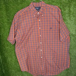Ralph Lauren Orange and Blue Plaid Shirt early 2000s